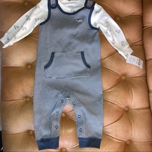Baby overalls in striped dog print